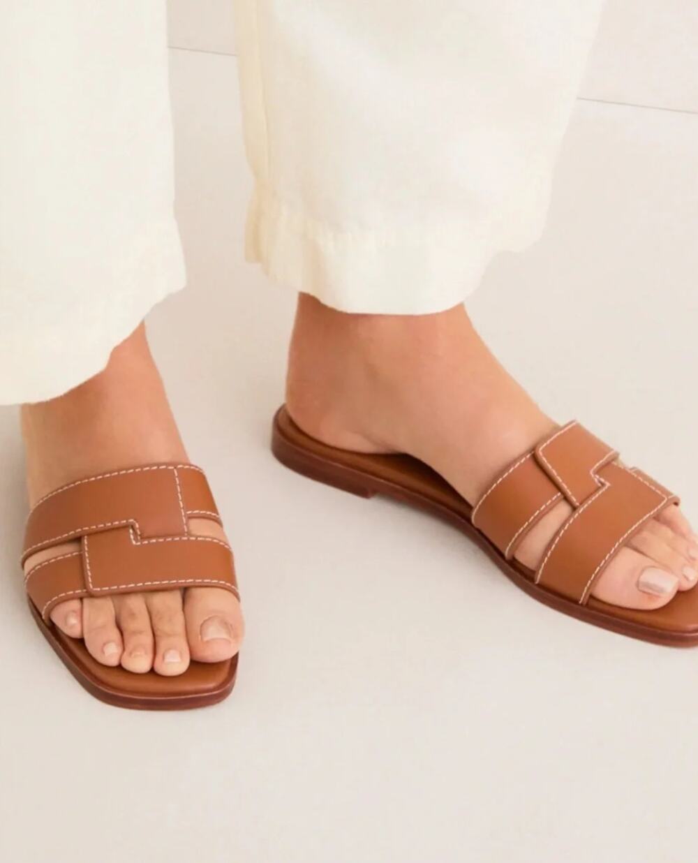 Tuckernuck Muse Leather Sandals 6 NWT Slides Cognac Tan Leather Travel Resort